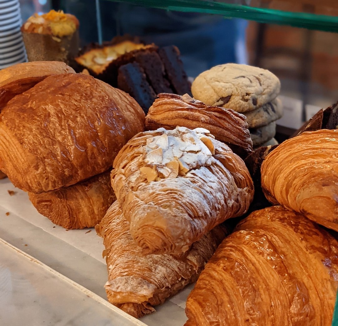 Almond croissants on display